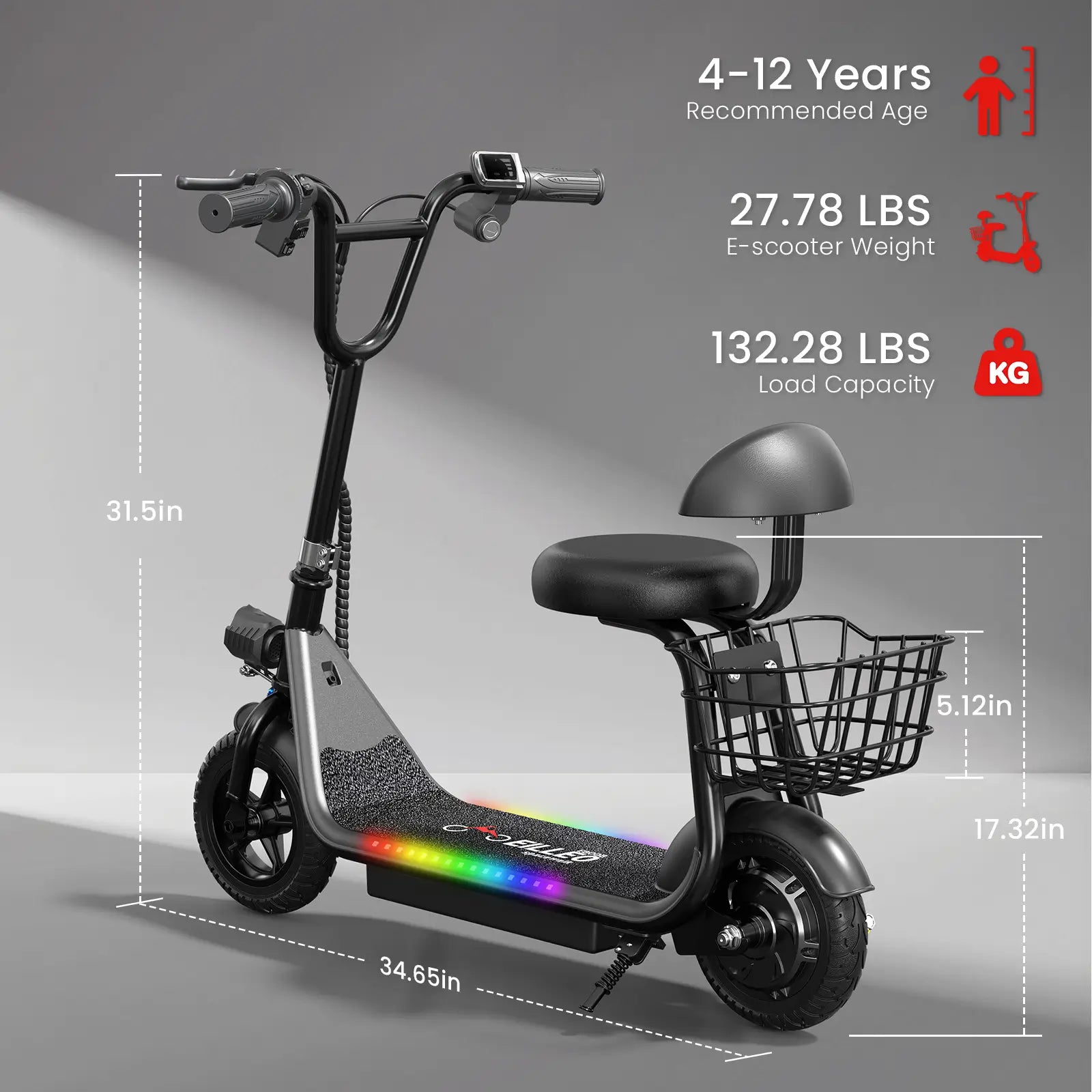 EILLEO Q1 Electric Scooter for Kids with Seat