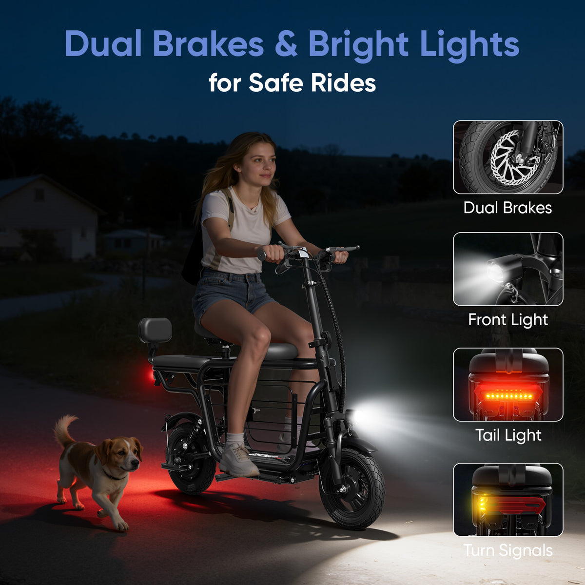 Eilleo Electric Scooter with 3 Seats & Dog Basket