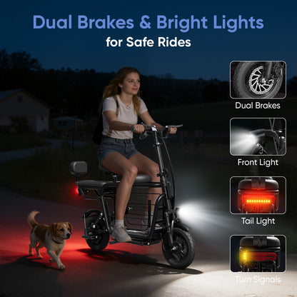 EILLEO US12 | 750W Electric Scooter with Seat – Pet-Friendly, 20-Mile Range, Storage Basket