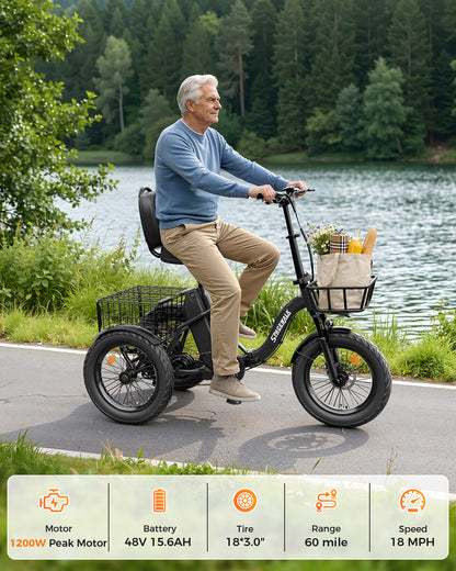 Eilleo Spacewalk U100 18" Folding Electric Trike with Rear Basket
