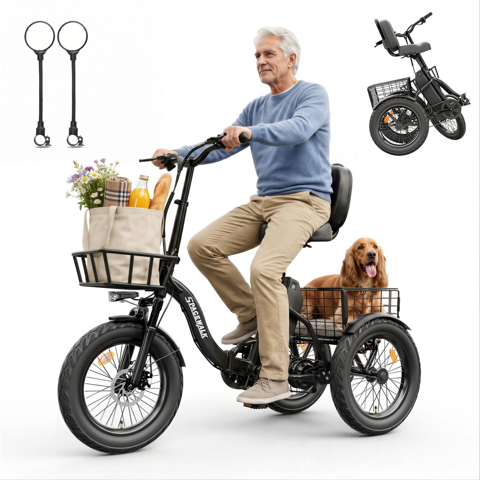 Eilleo Spacewalk U100 18" Folding Electric Trike with Rear Basket