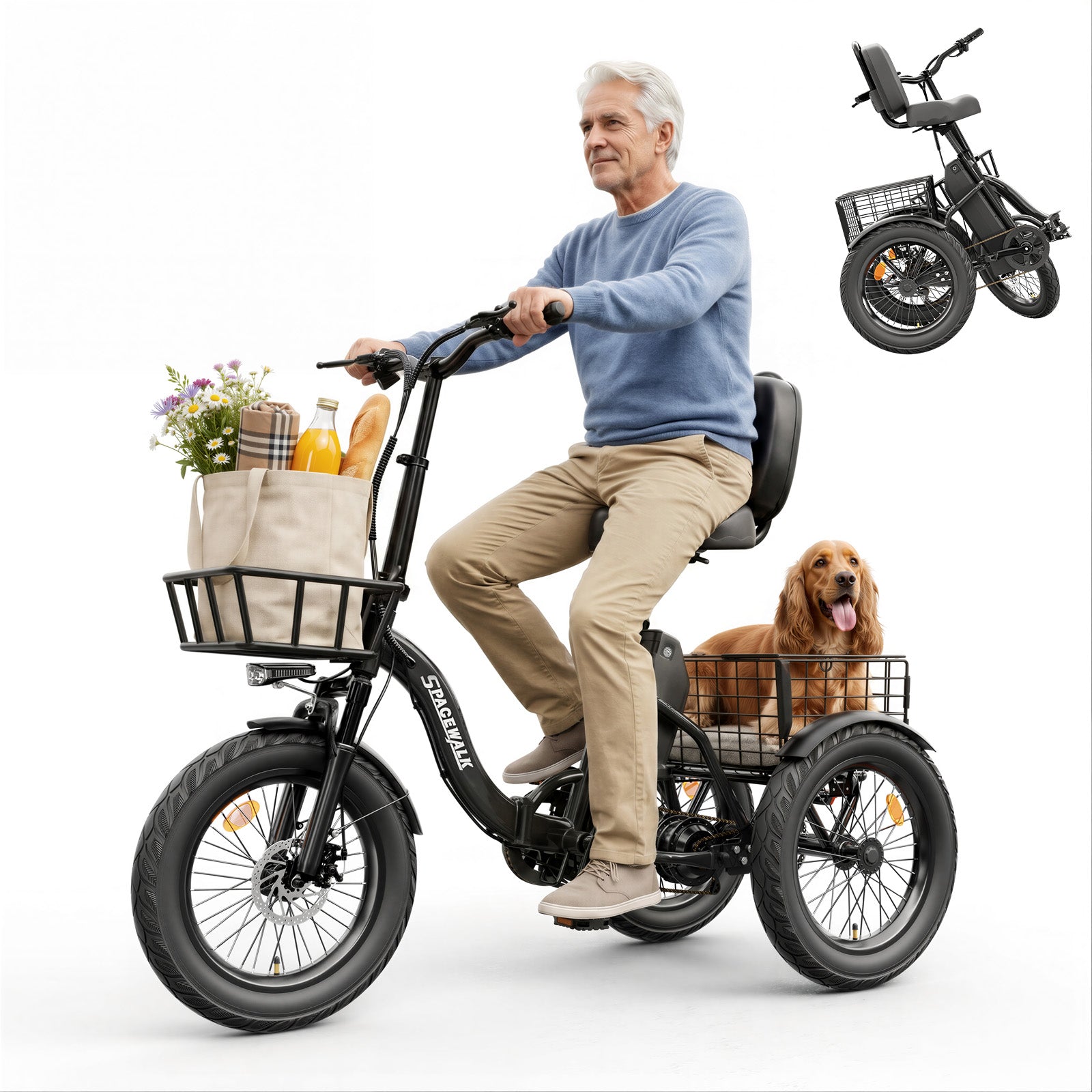 Eilleo Spacewalk U100 18" Folding Electric Trike with Rear Basket