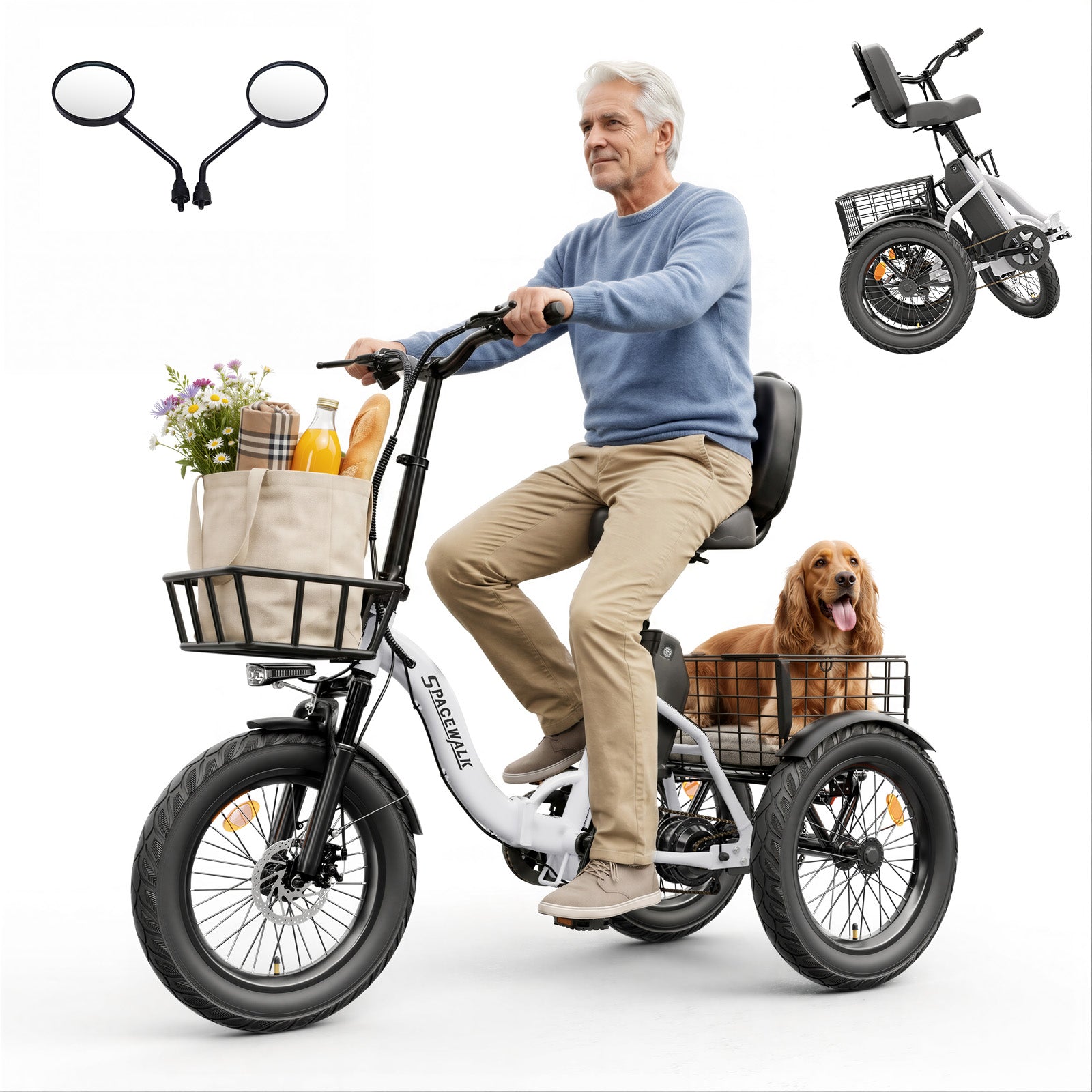 Eilleo Spacewalk U100 18" Folding Electric Trike with Rear Basket