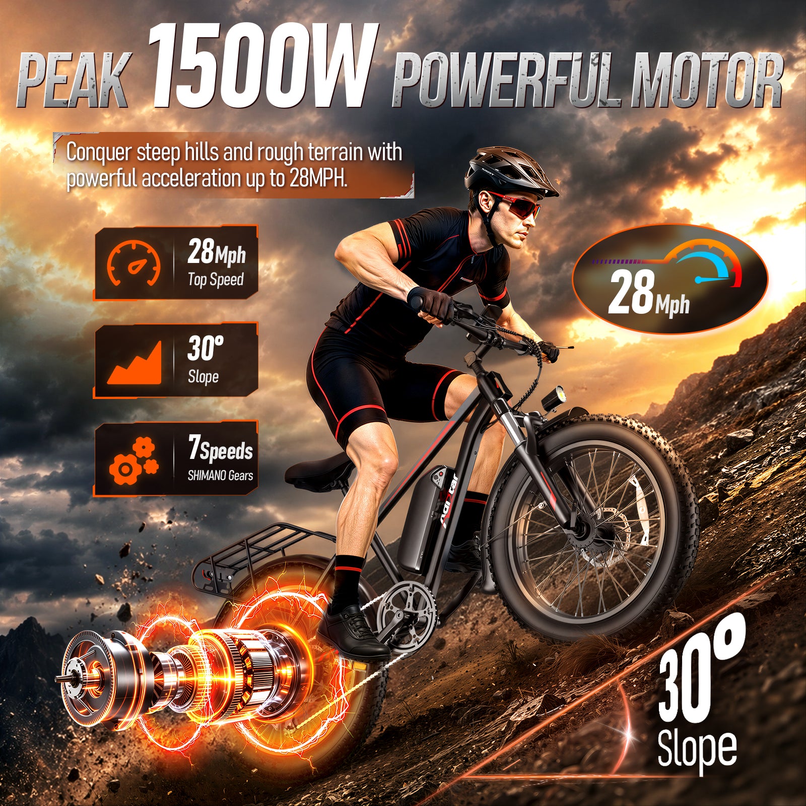 Eilleo adistar F26  26" × 4.0" Fat Tire Mountain Bike