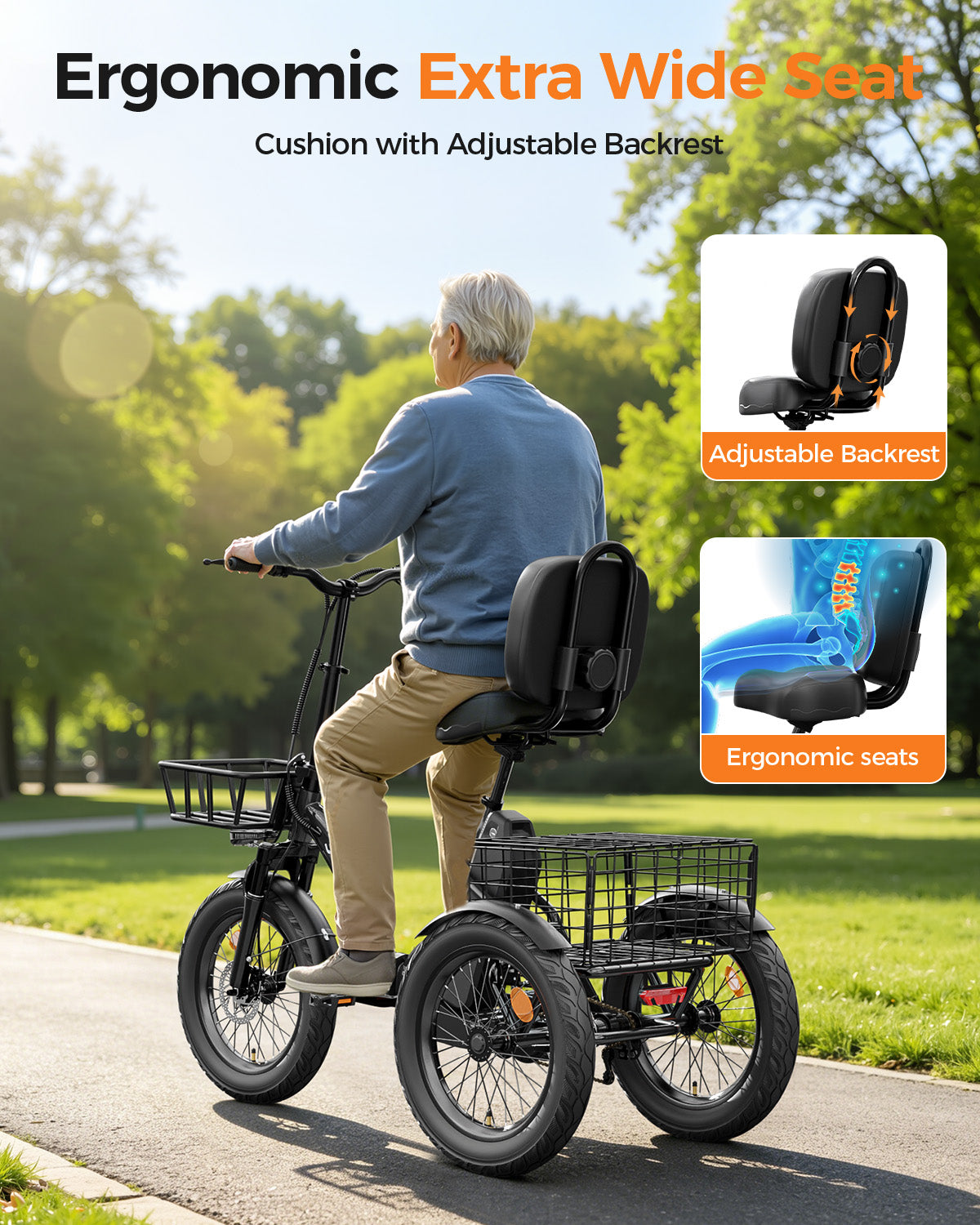 Eilleo Spacewalk U100 18" Folding Electric Trike with Rear Basket
