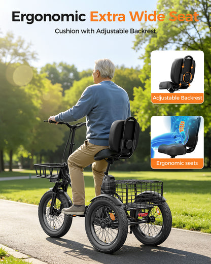 Eilleo Spacewalk 18" Folding Electric Trike with Rear Basket
