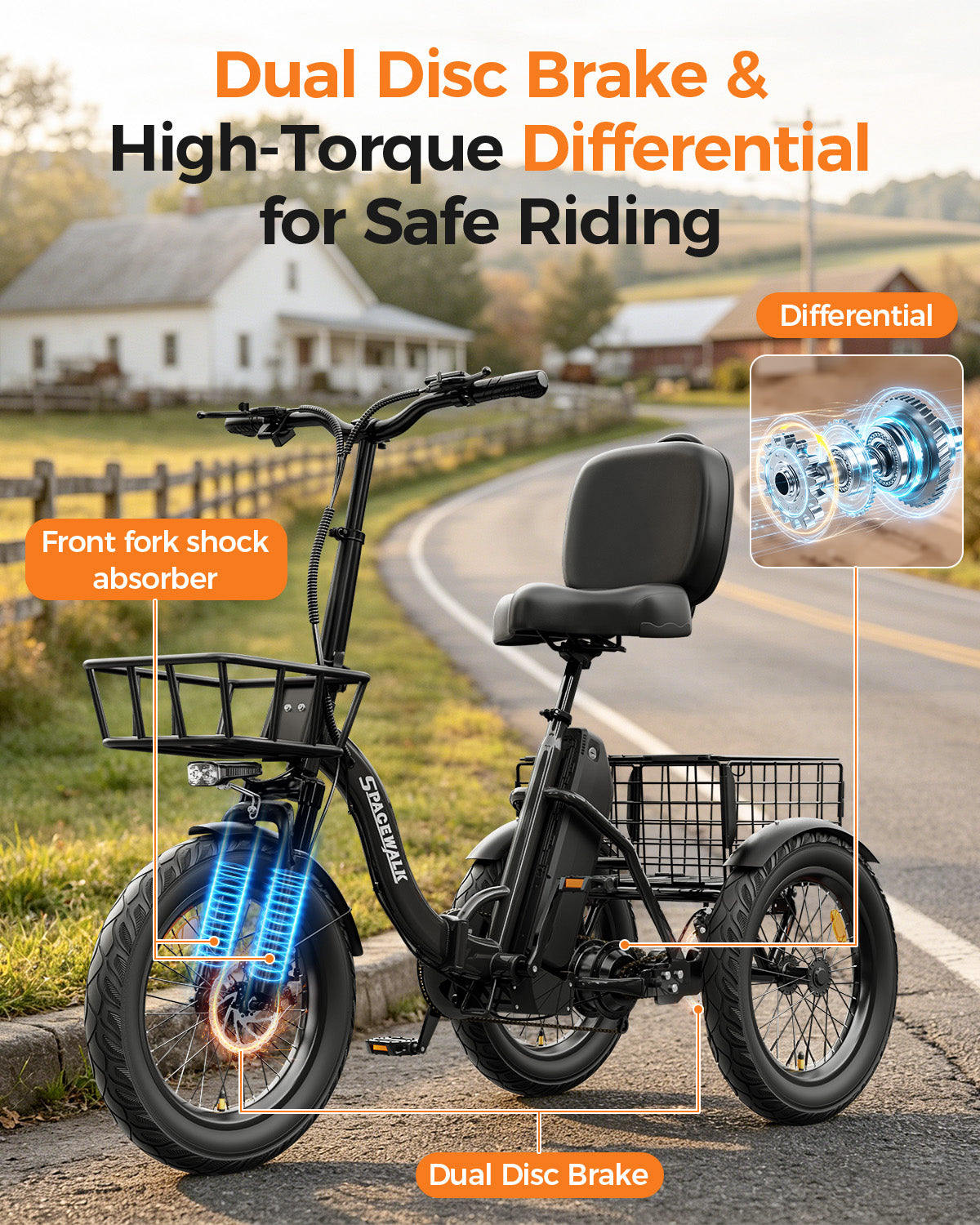 Eilleo Spacewalk U100 18" Folding Electric Trike with Rear Basket