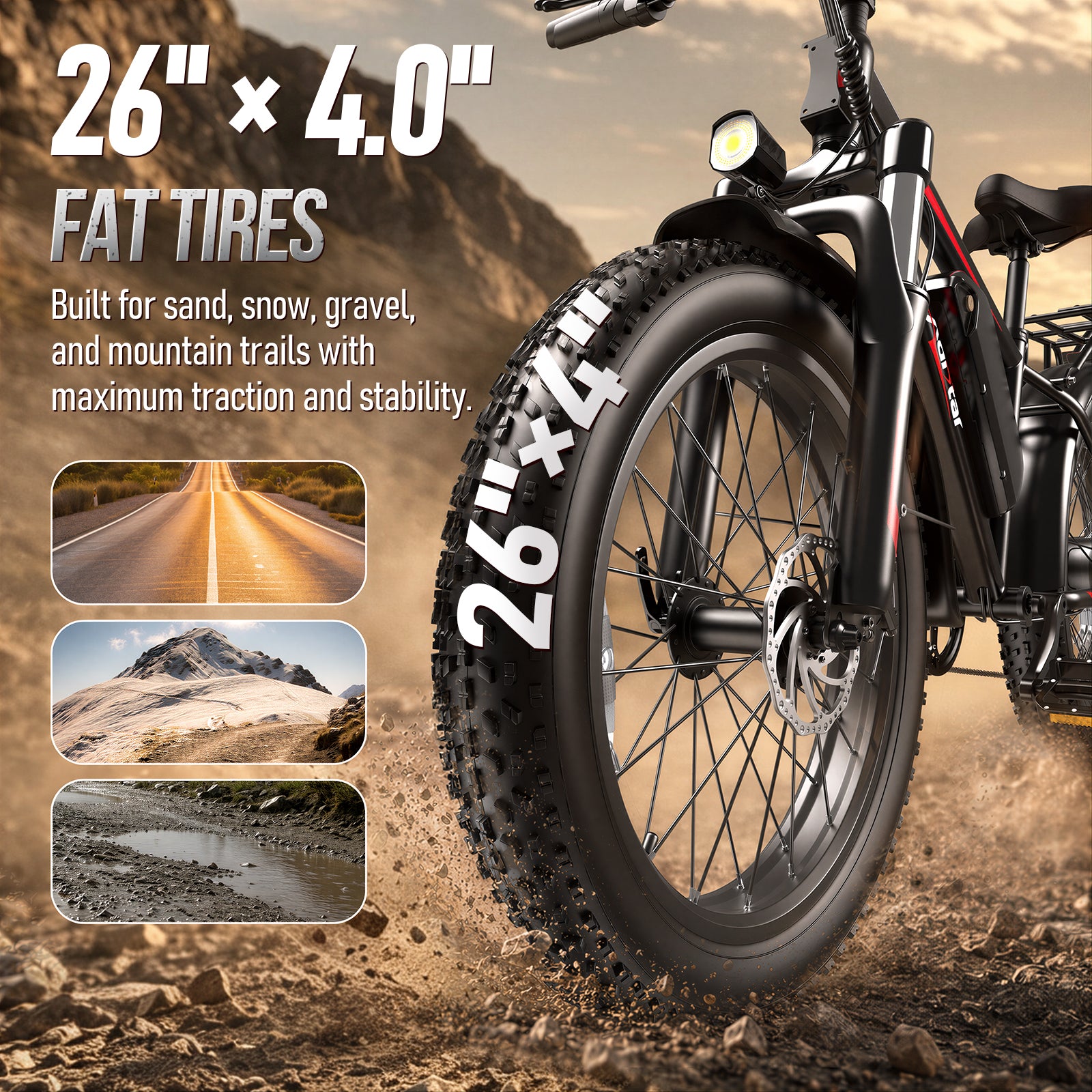 Eilleo adistar F26  26" × 4.0" Fat Tire Mountain Bike
