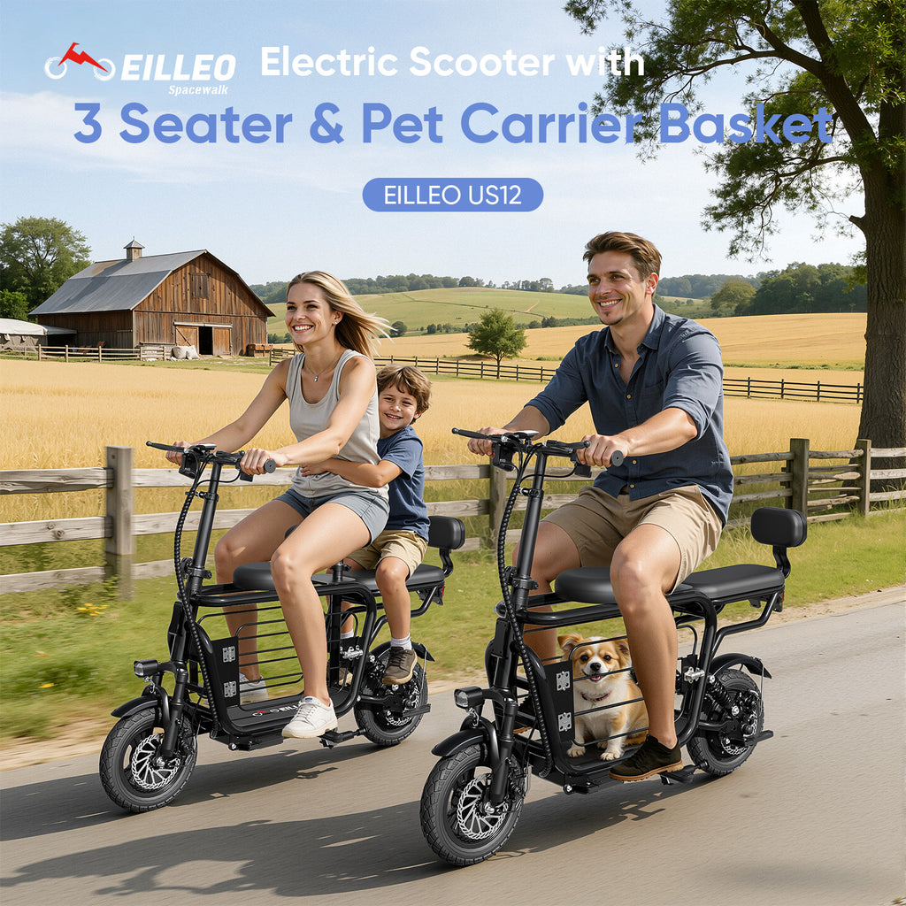 Eilleo Electric Scooter with 3 Seats & Dog Basket