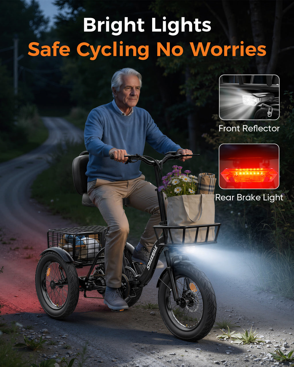 Eilleo Spacewalk U100 18" Folding Electric Trike with Rear Basket