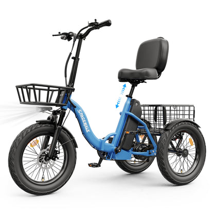 Eilleo Spacewalk U100 18" Folding Electric Trike with Rear Basket