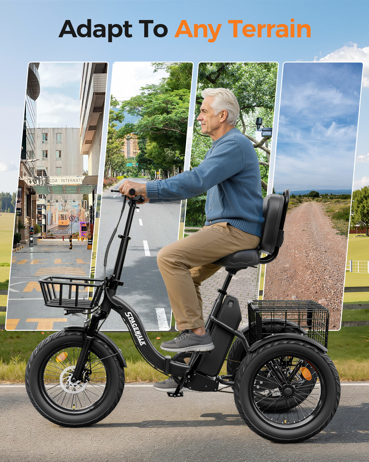 Eilleo Spacewalk U100 18" Folding Electric Trike with Rear Basket