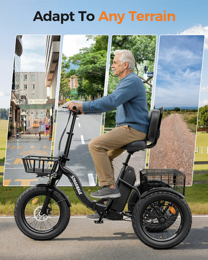 Eilleo Spacewalk 18" Folding Electric Trike with Rear Basket