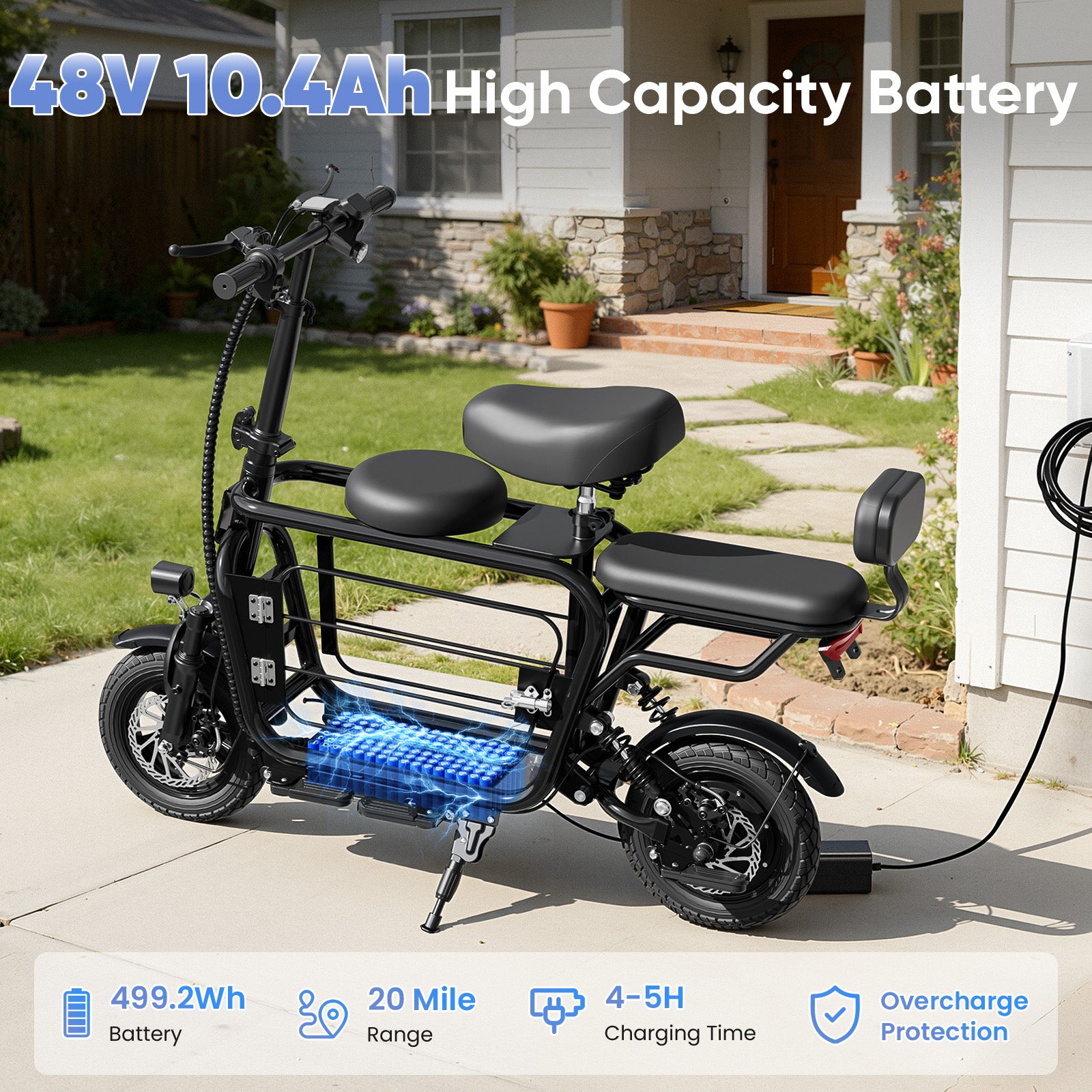 EILLEO Electric Scooter with 3 Seats & Dog Basket