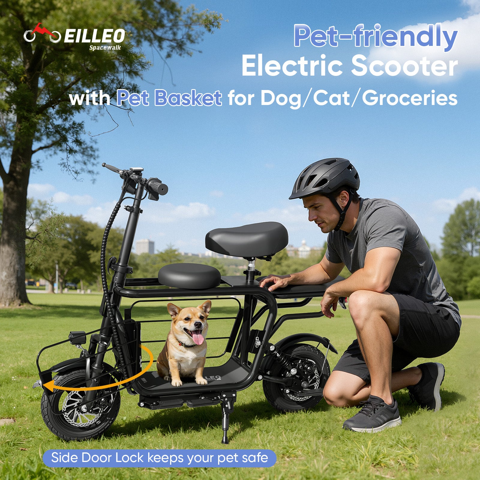 EILLEO Electric Scooter with 3 Seats & Dog Basket